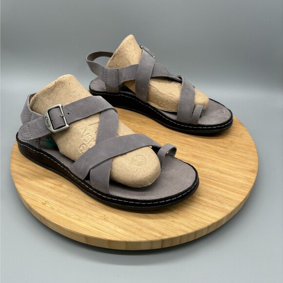 Chaco Shoes - Chaco Wayfarer Sandals Womens Size 8 Gray Leather Loop Buckle Strap On Casual
